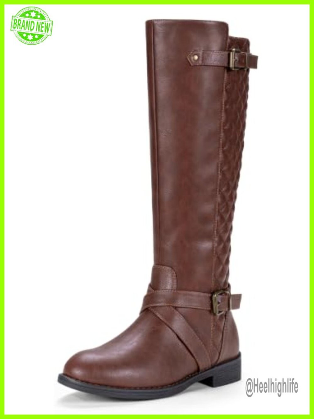 Knee High Riding Boots Faux Leather Round Toe Low Block Heel Side Zip